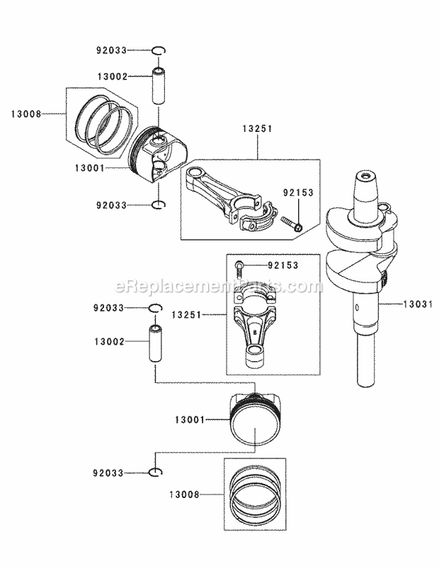 Kawasaki Fx850v-As00 Piston & Cranshaft Diagram and Parts List for S6031-KW 53AI8DU6050-31HP Cub Cadet Lawn Tractor